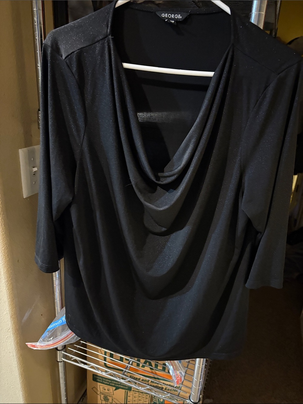 George Black Shimmery Drape Neck Long Sleeve Top